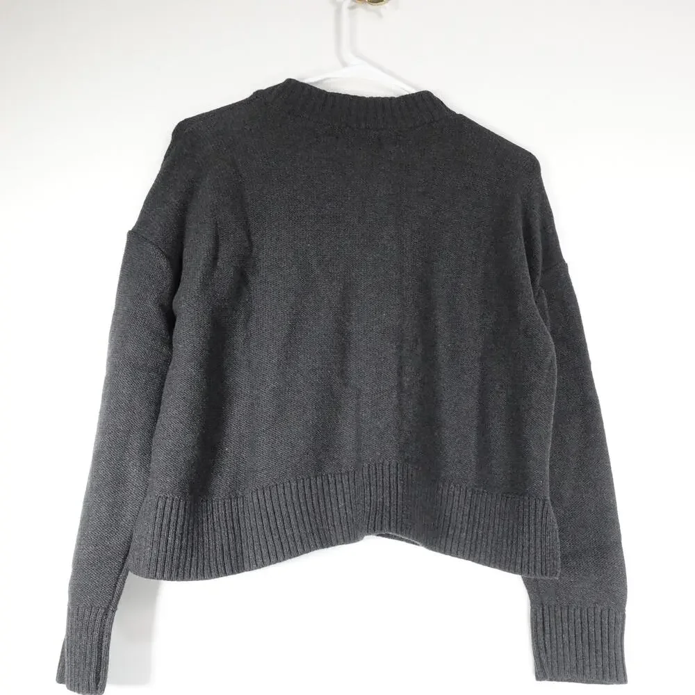 New Quince Women's XS Organic Cotton Cropped Cardigan Charcoal Gray Preppy Retro